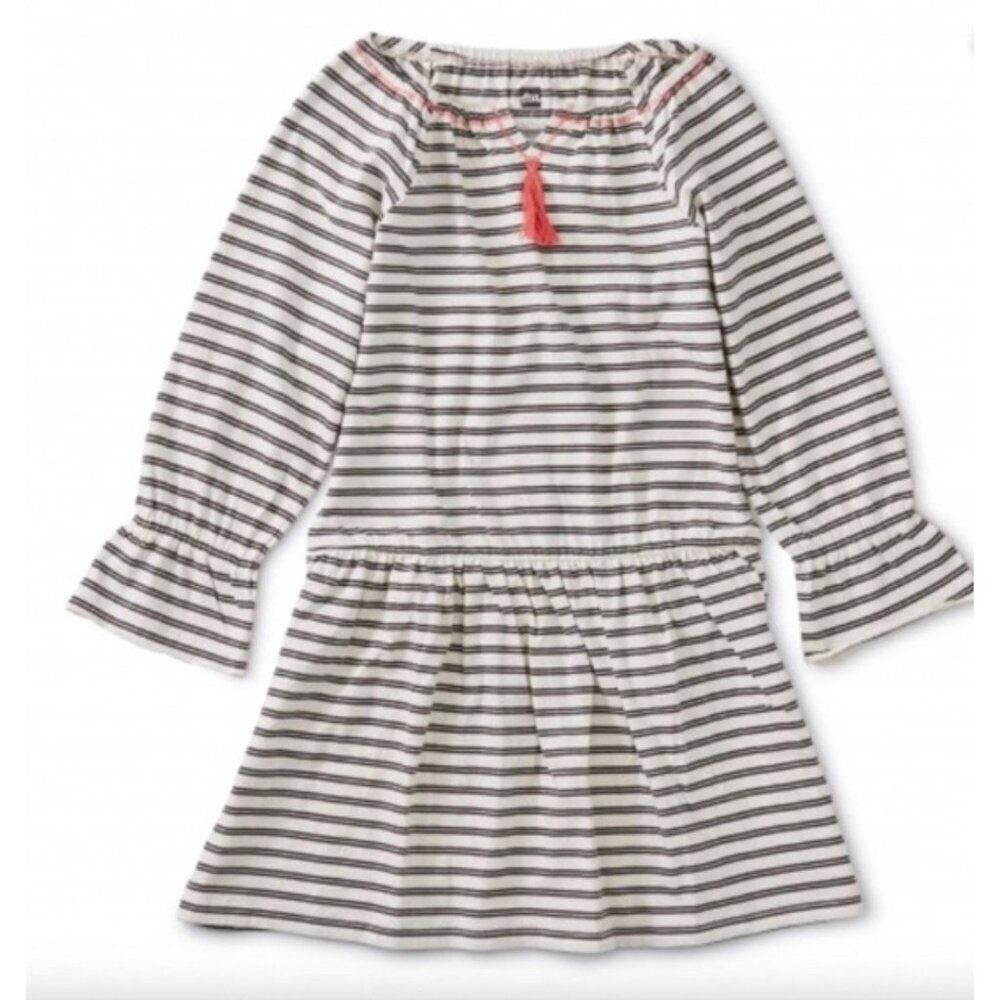 Tea Collection Tassel Trim Dress Black & White Kids Size 5
